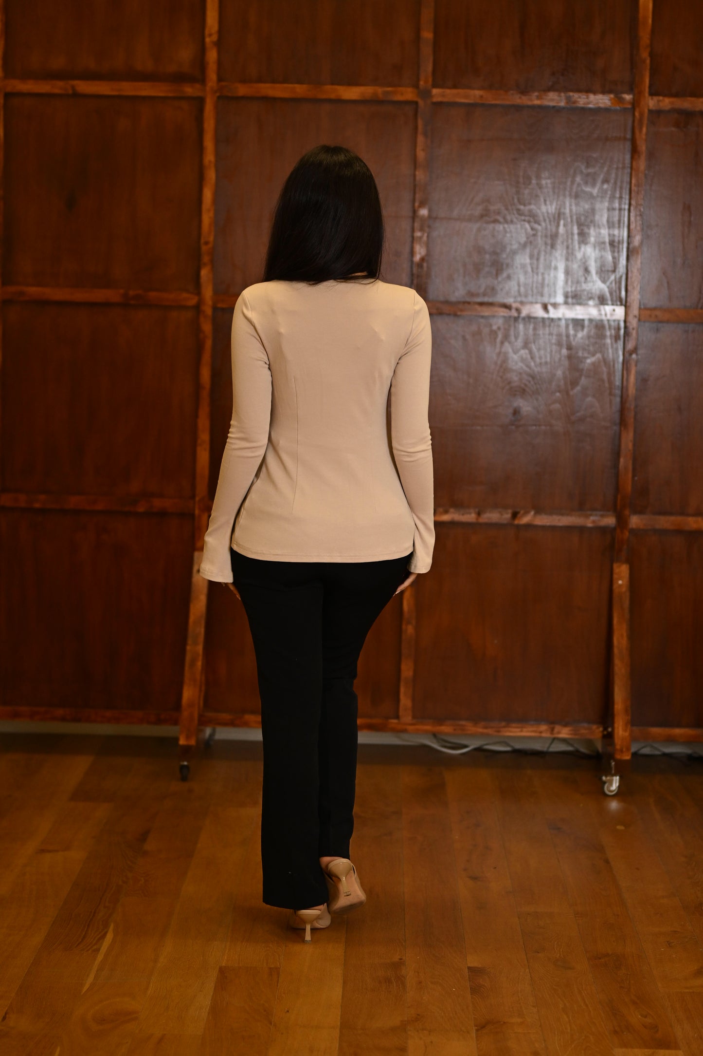 Cotton Split Hem Beige Top