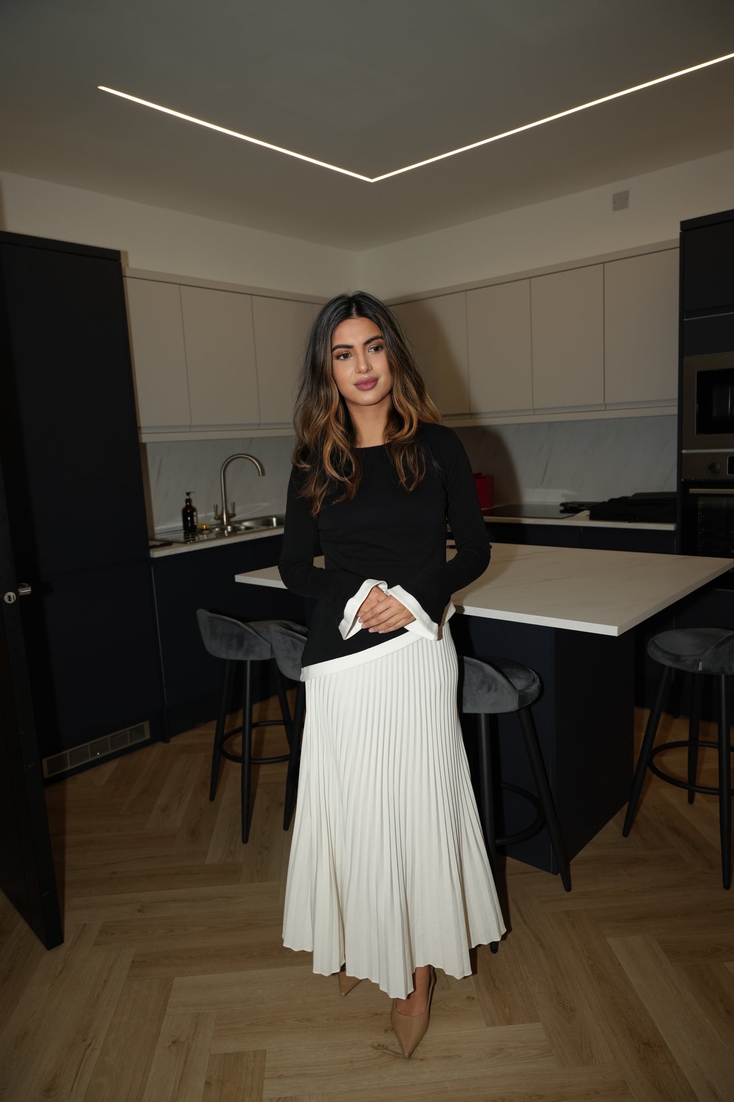 Cream Maxi Pleated Skirt