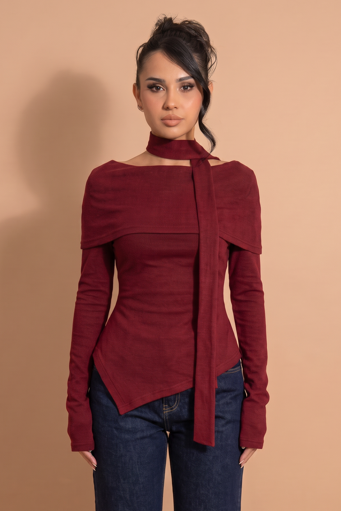 Cotton Cherry Red Asymmetrical Top
