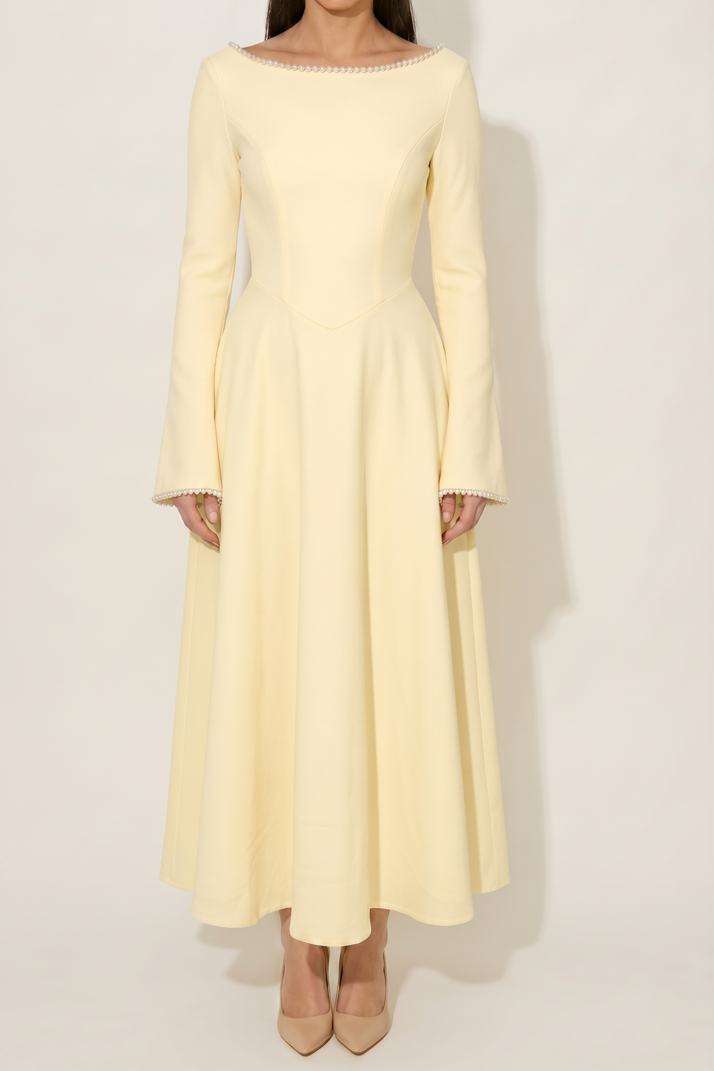 Cotton Blend Pearl A Line Dress Butter Cream
