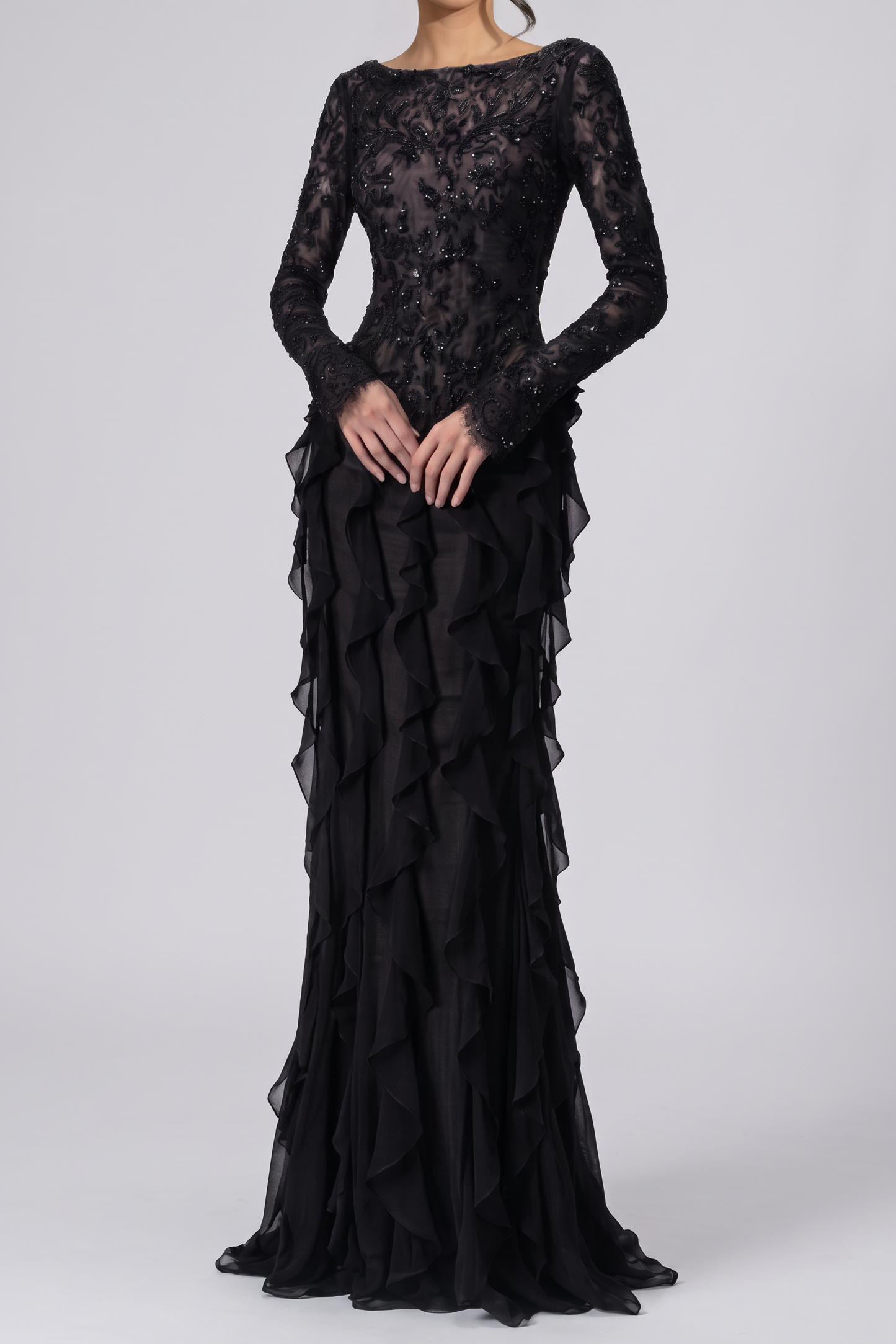 Embellished Lace Chiffon Dress