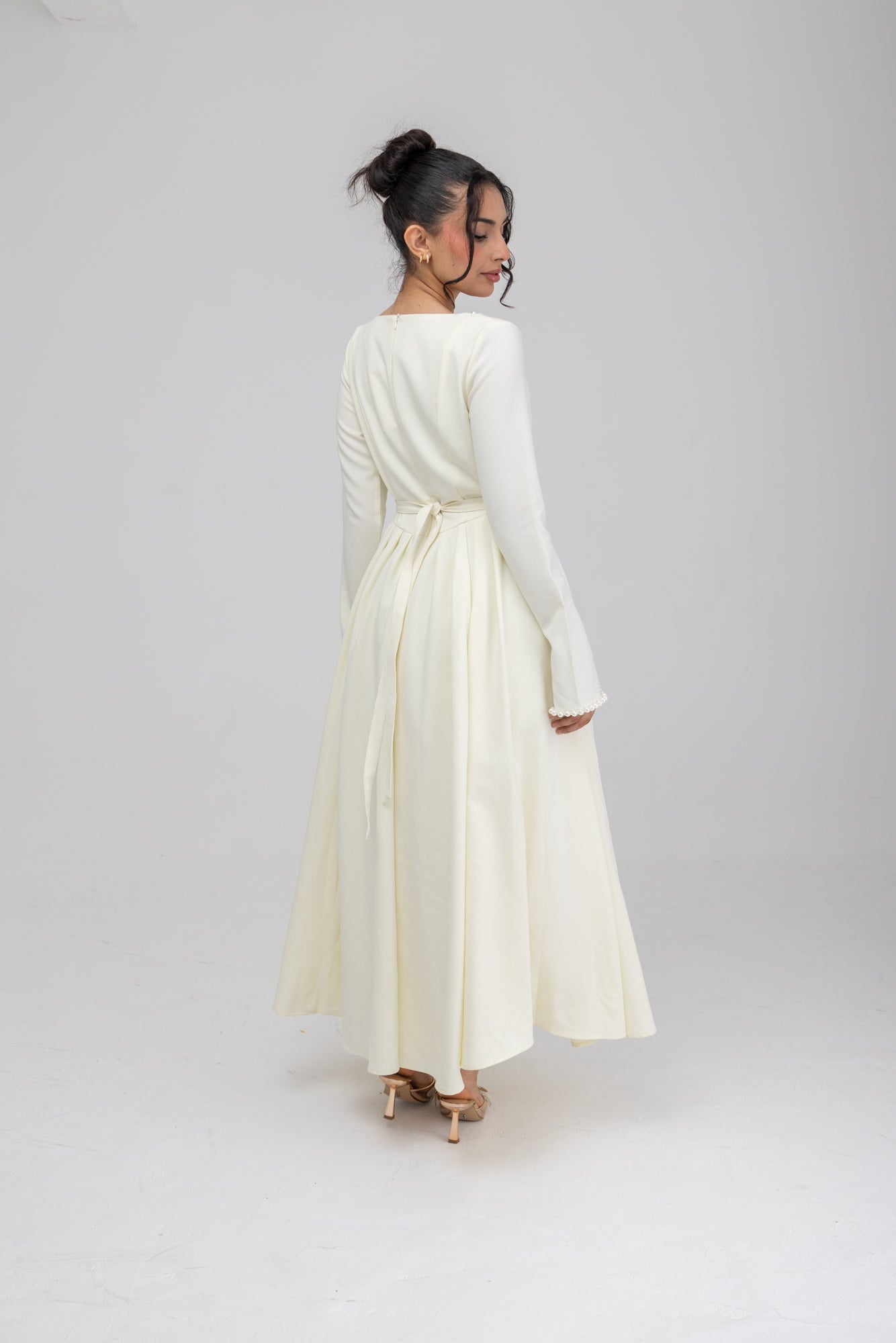 Cotton Blend Ball Gown Flared Dress Butter Cream