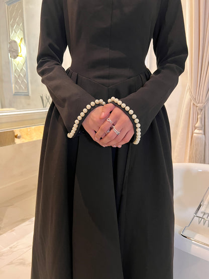 Black V Hem Dress Pearl Neckline