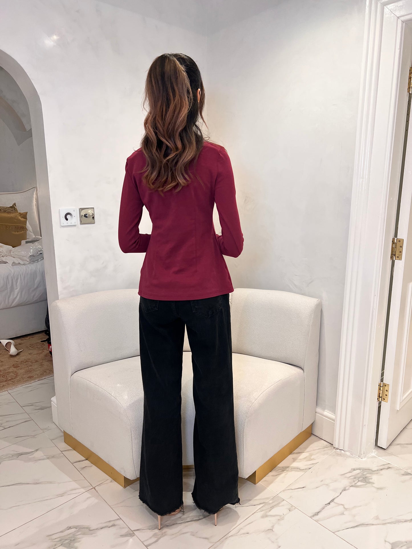 Cotton Split Hem Burgundy Top