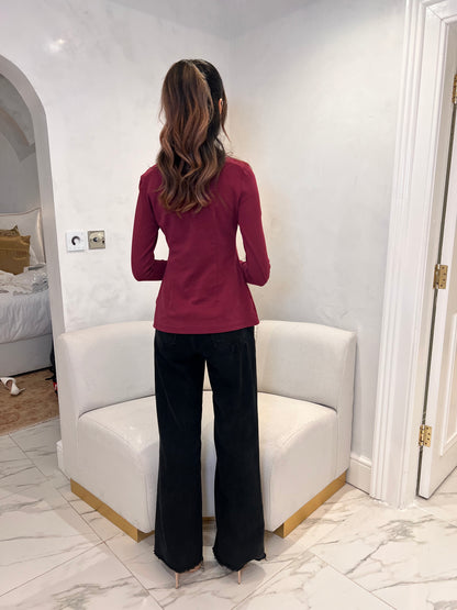 Cotton Split Hem Burgundy Top