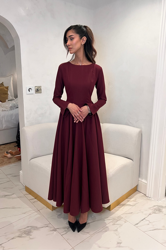 Limited Edition Cotton Blend V Hem Dress Burgundy