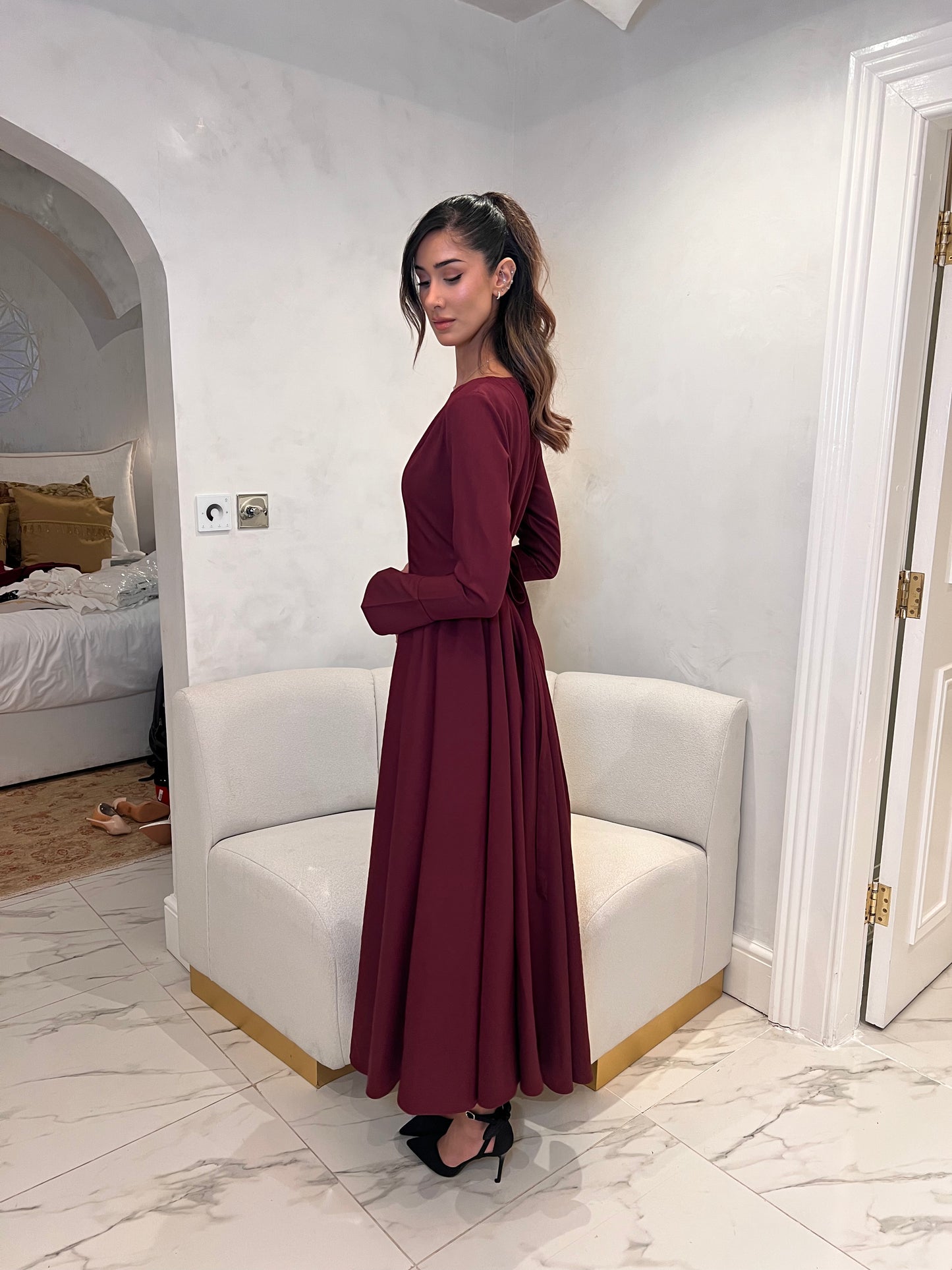 Limited Edition Cotton Blend V Hem Dress Burgundy