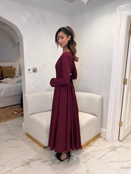 Limited Edition Cotton Blend V Hem Dress Burgundy