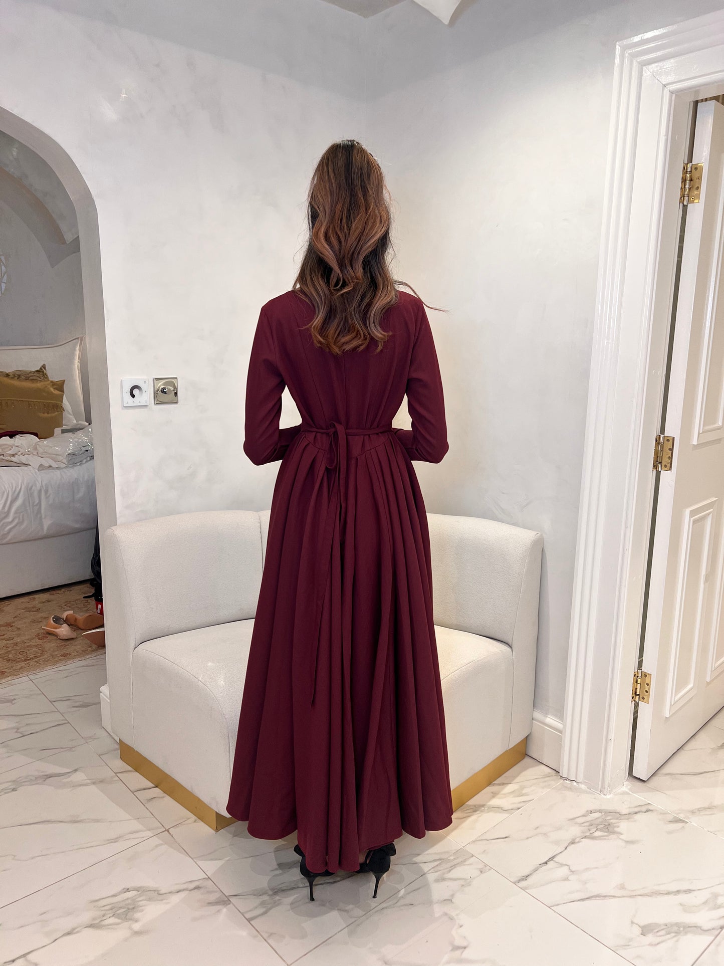 Limited Edition Cotton Blend V Hem Dress Burgundy