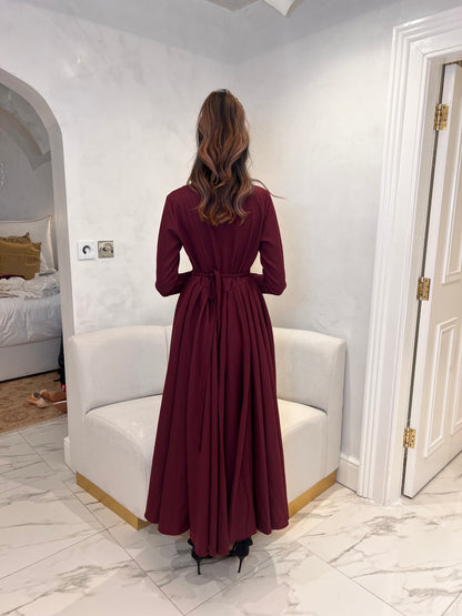 Limited Edition Cotton Blend V Hem Dress Burgundy