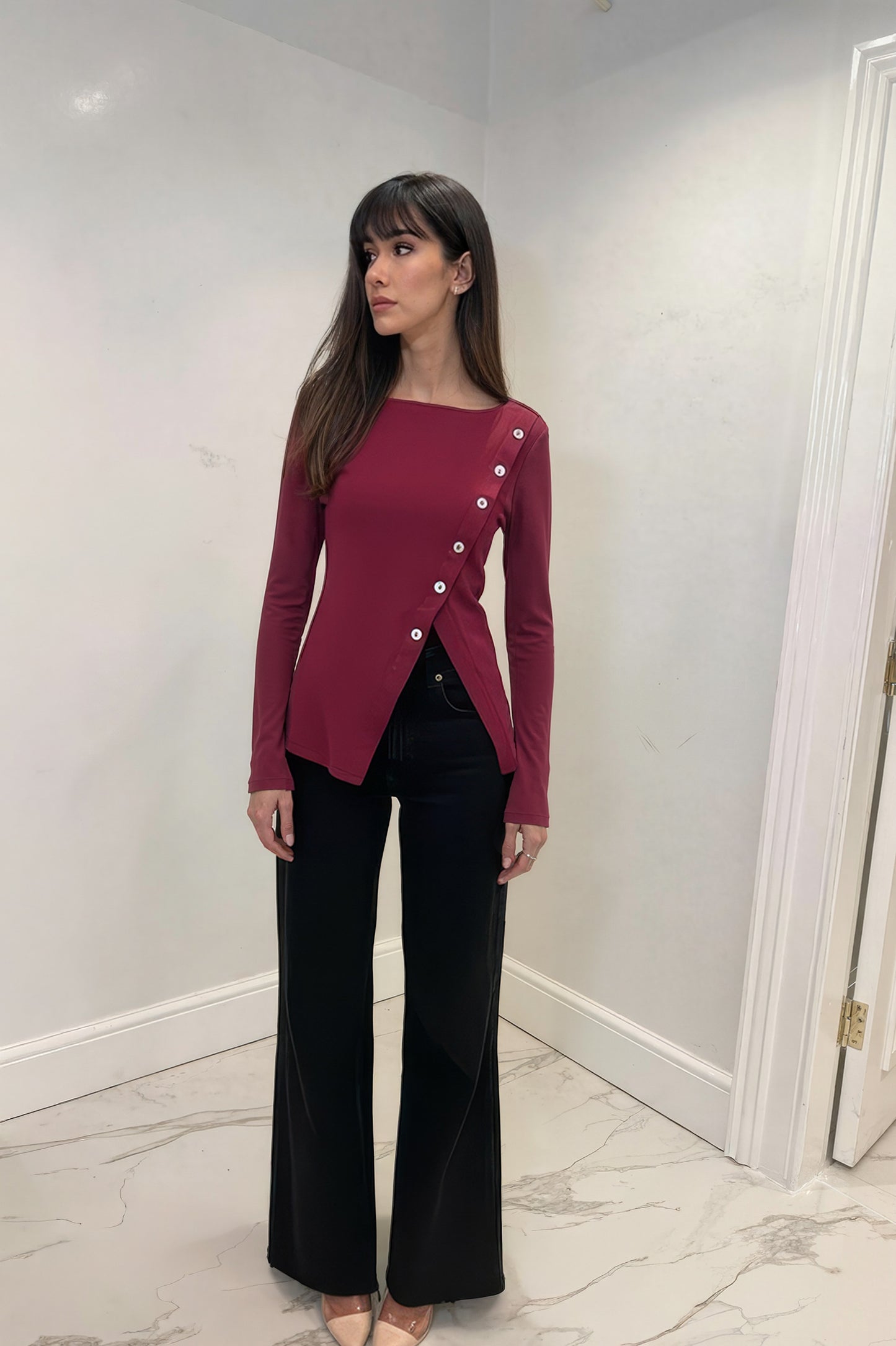 Cotton Split Hem Burgundy Top