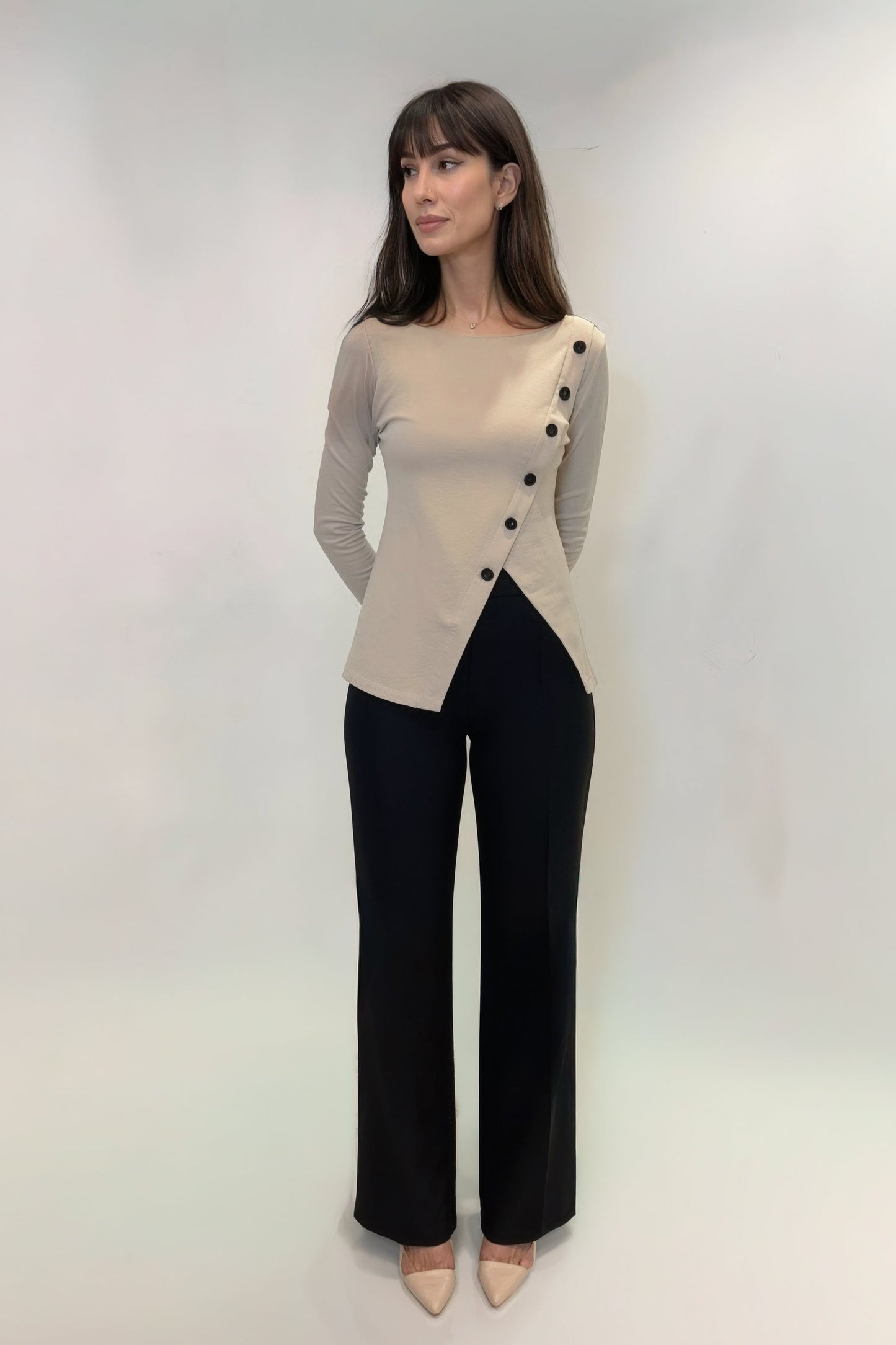Cotton Split Hem Beige Top