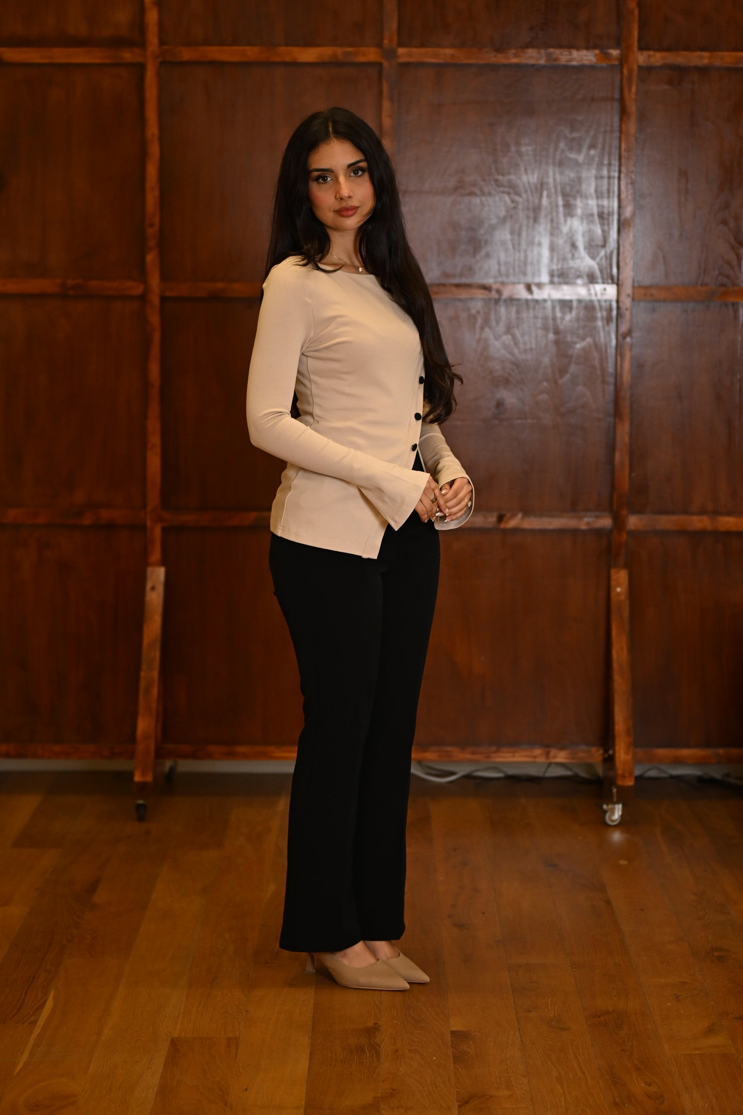 Cotton Split Hem Beige Top