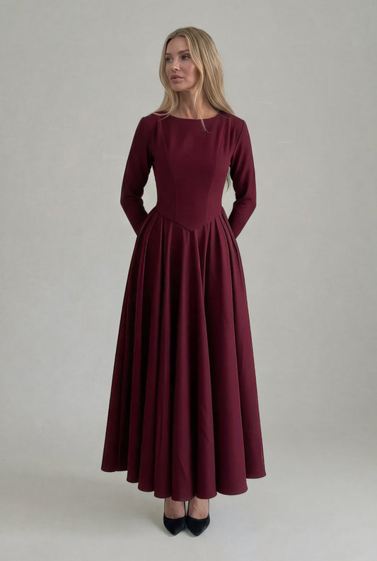 Limited Edition Cotton Blend V Hem Dress Burgundy