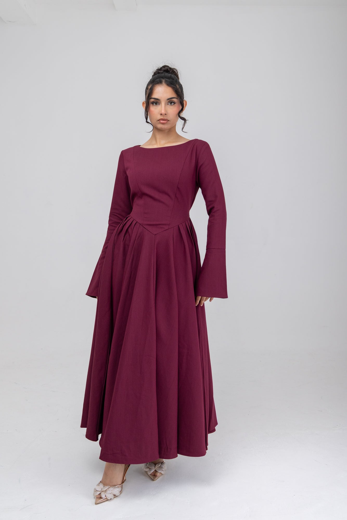Limited Edition Cotton Blend V Hem Dress Burgundy
