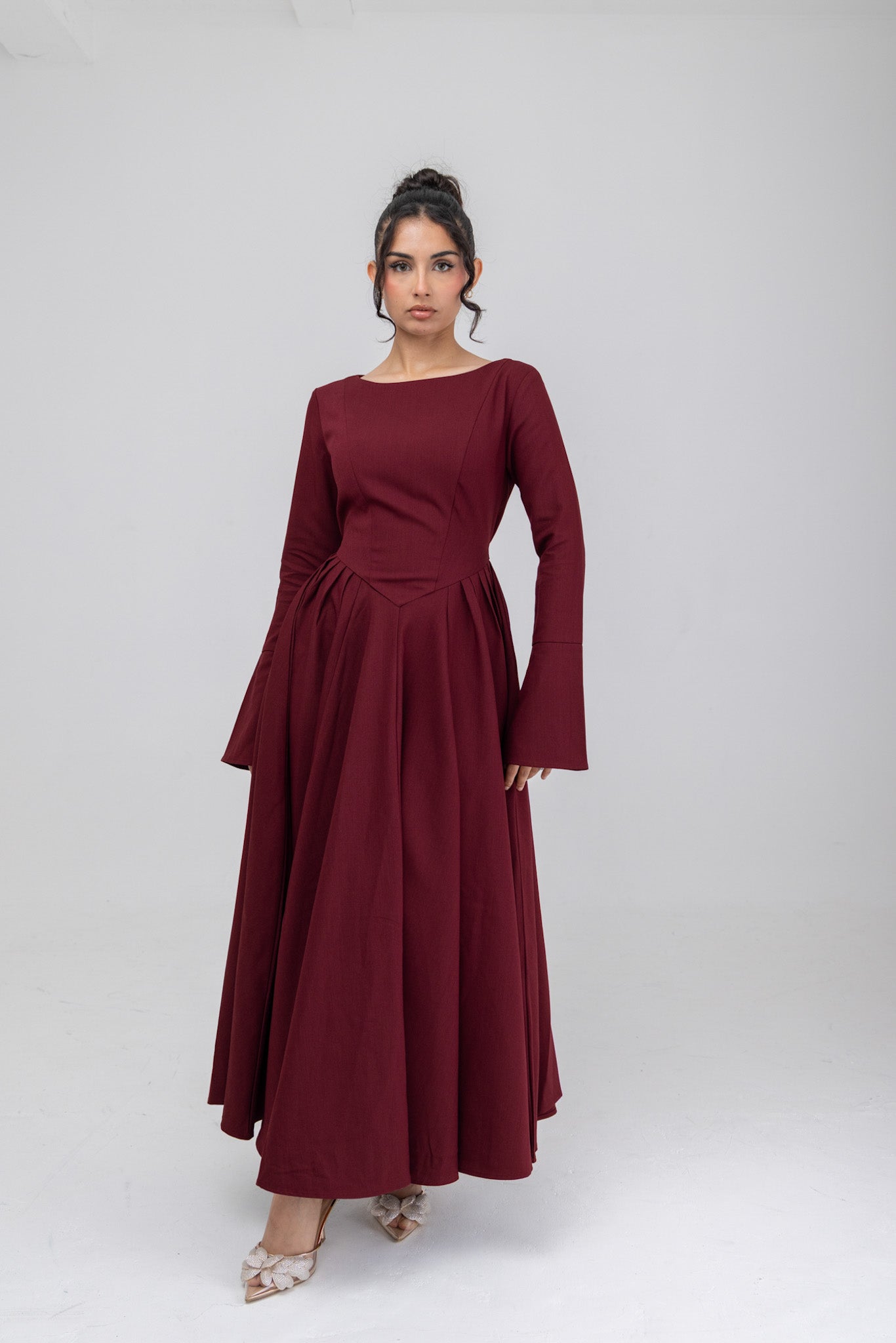 Burgundy Red V Hem Dress