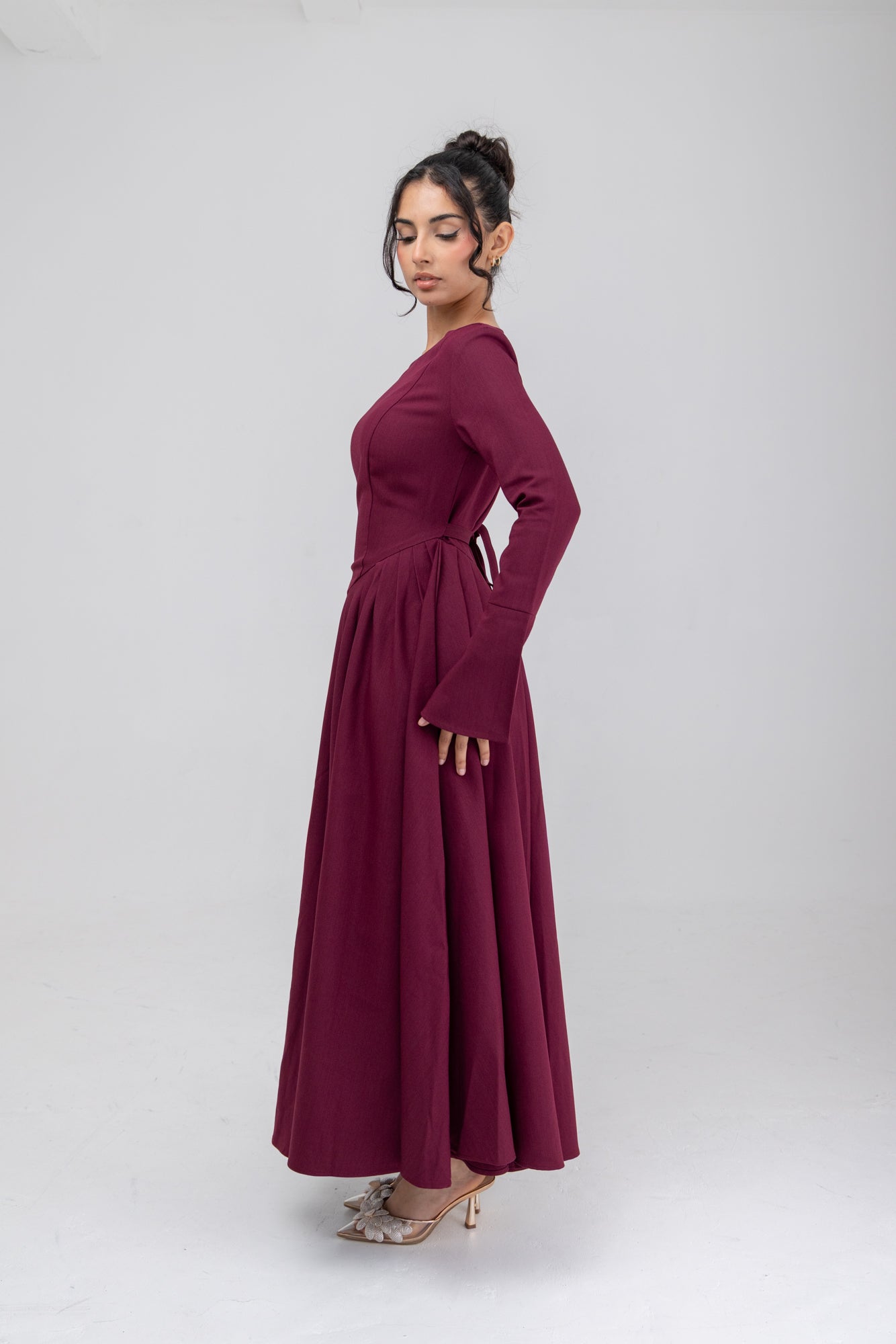 Limited Edition Cotton Blend V Hem Dress Burgundy