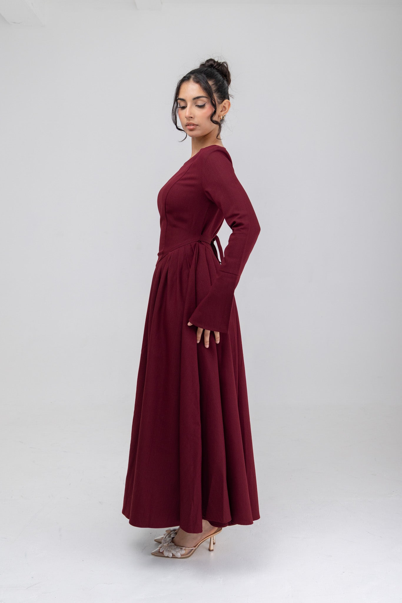 Burgundy Red V Hem Dress