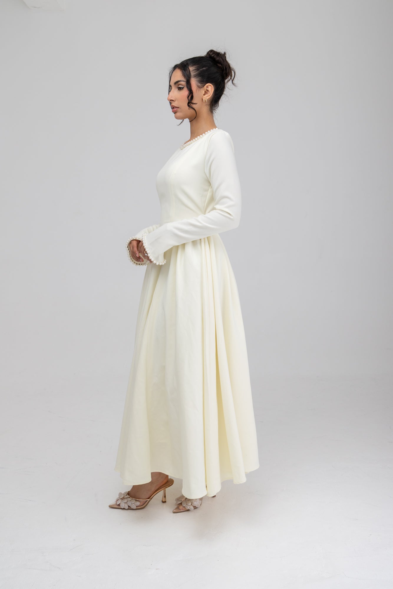 Cotton Blend Ball Gown Flared Dress Butter Cream