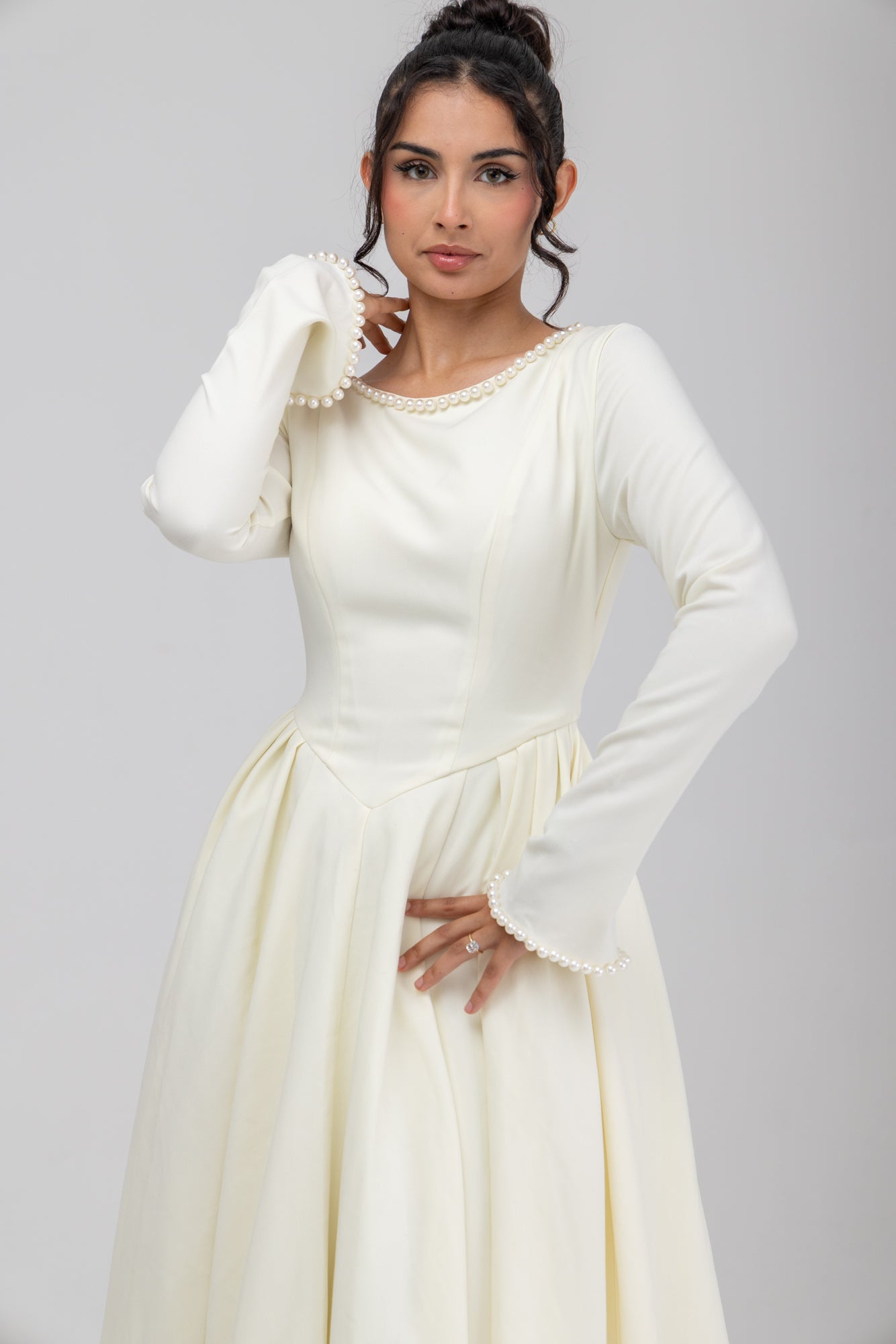 Cotton Blend Ball Gown Flared Dress Butter Cream