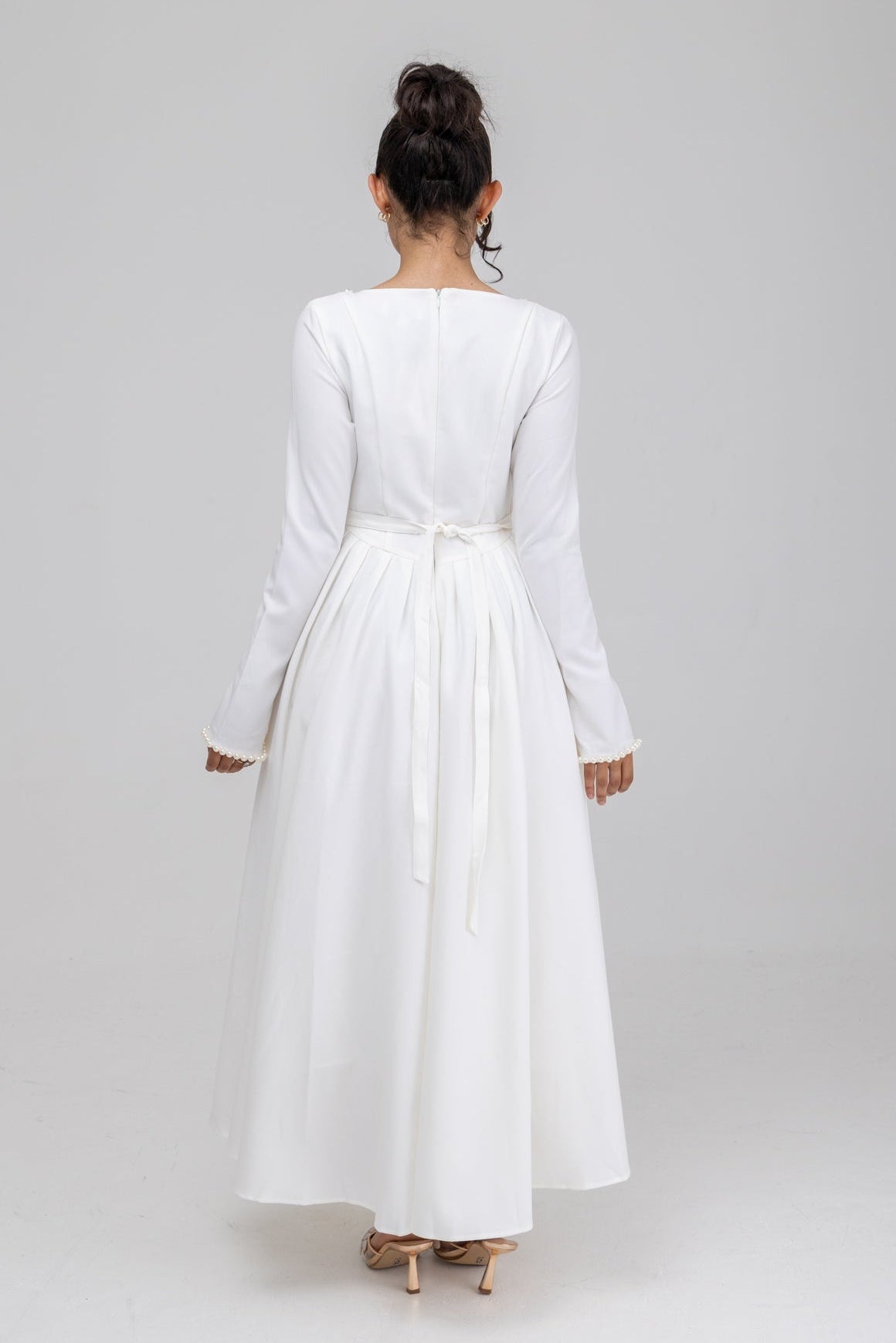 Cotton Blend Ball Gown Flared Dress White