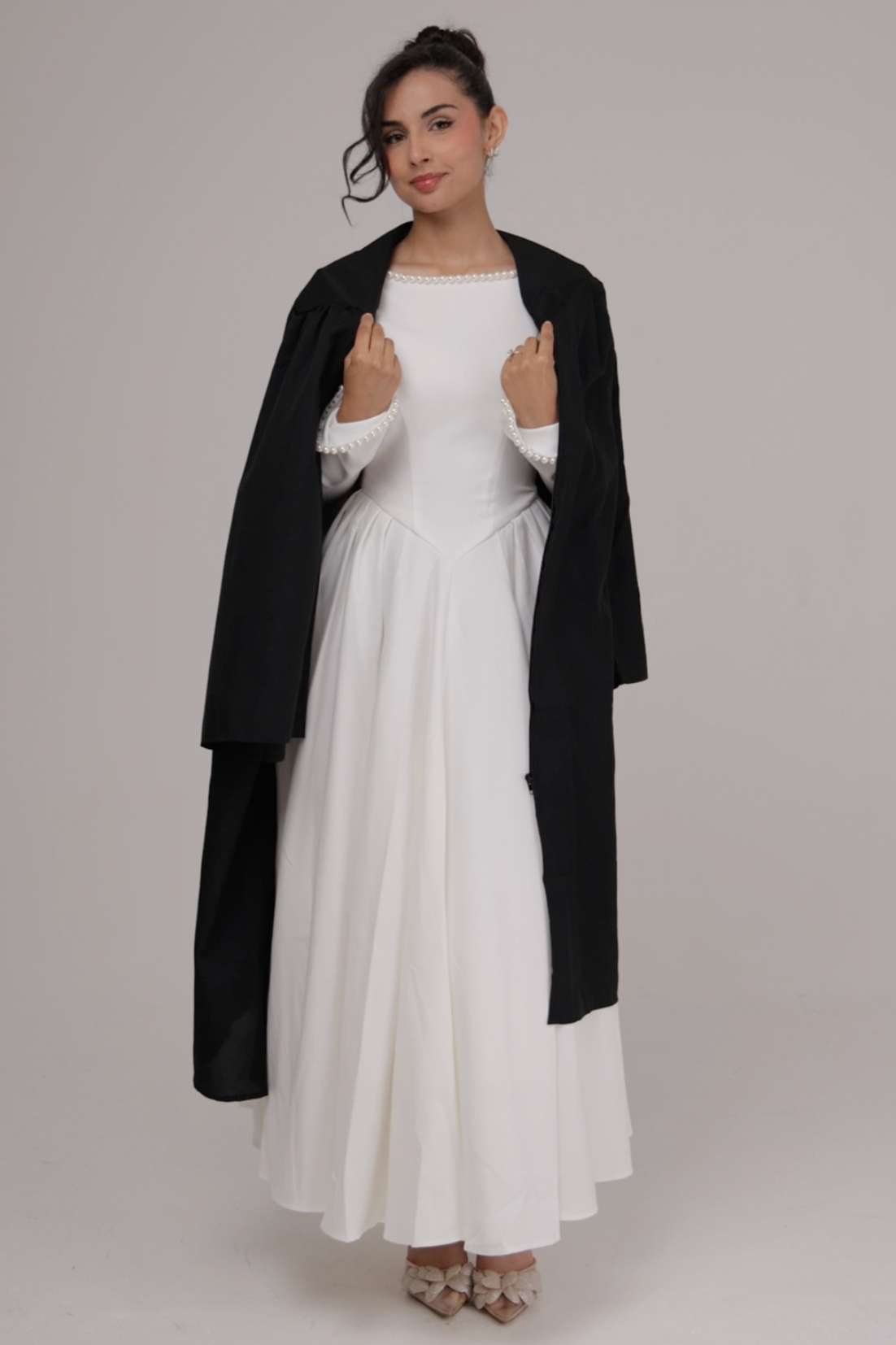 Cotton Blend Ball Gown Flared Dress White