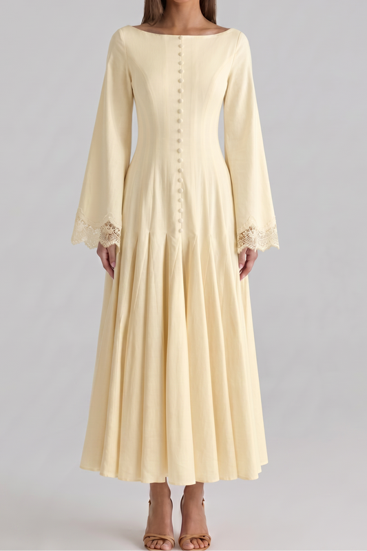 Cotton Poplin Butter Yellow Godet Dress