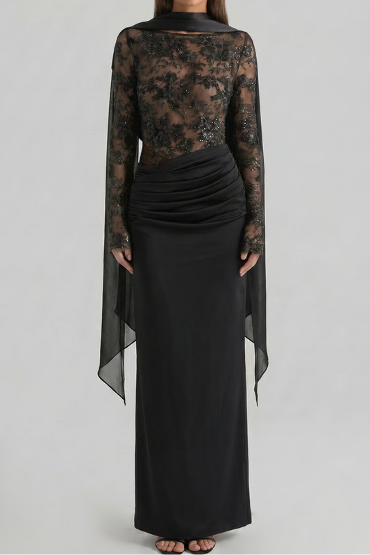 Embellished Lace Satin Dress