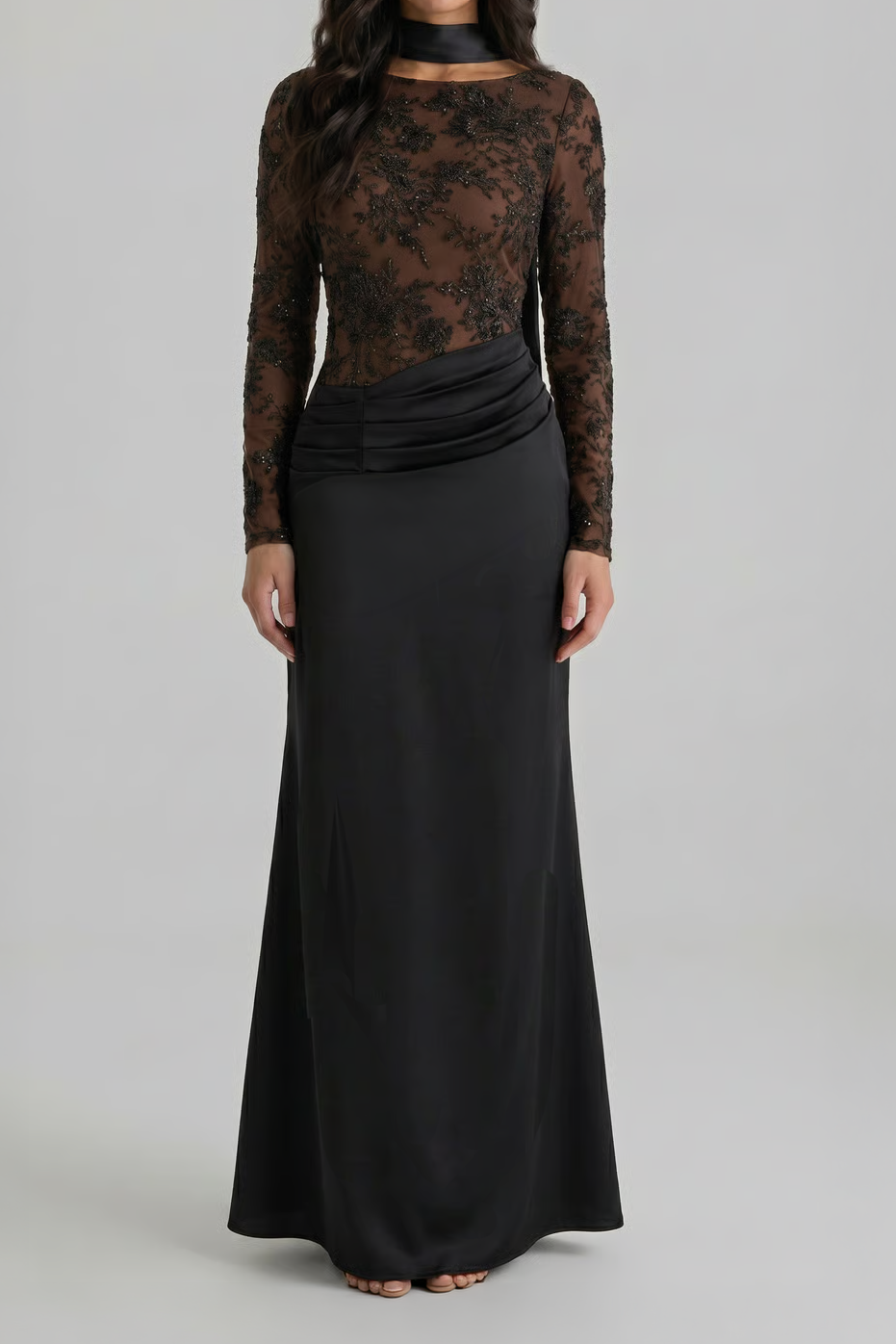 Embellished Lace Satin Dress