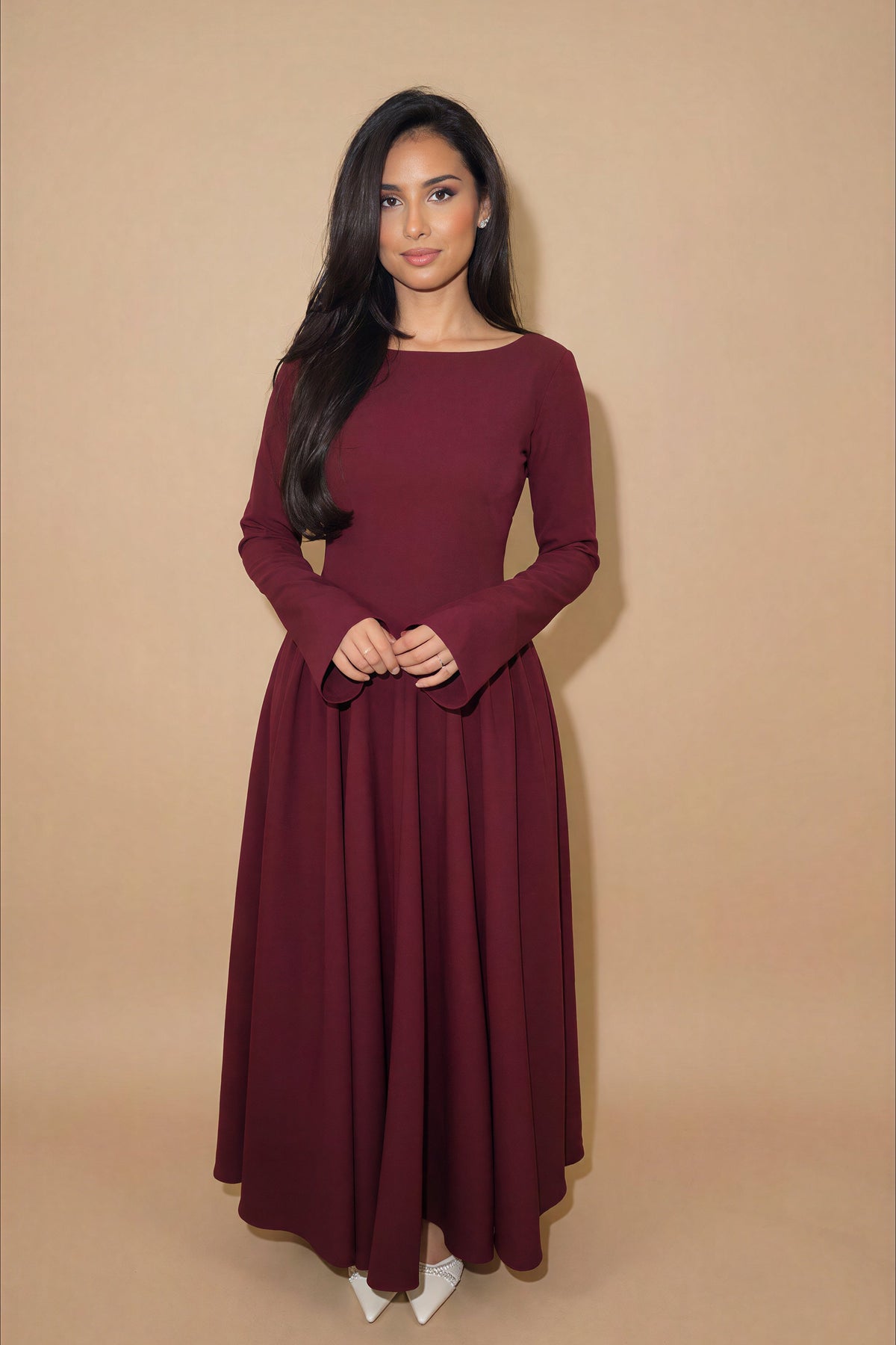 Burgundy Red V Hem Dress