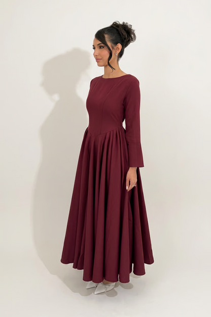 Limited Edition Cotton Blend V Hem Dress Burgundy