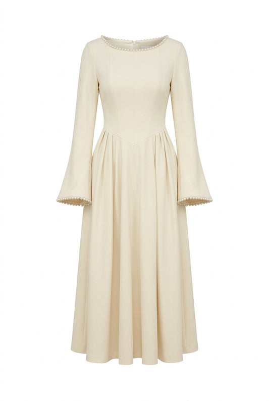 Cotton Blend Cream Ball Gown Dress