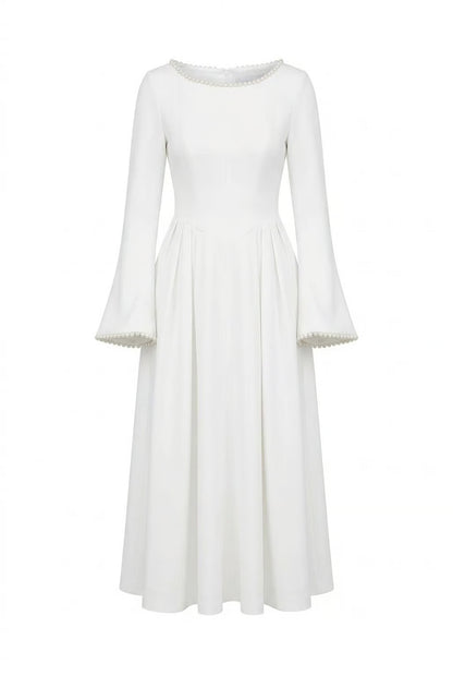 Cotton Blend Ball Gown Flared Dress White
