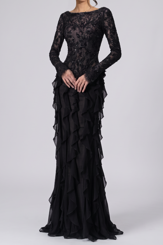 Embellished Lace Chiffon Dress