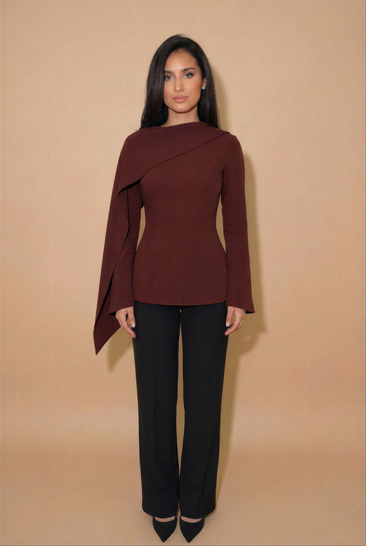 Chocolate Cotton Lined Peplum Workwear Top