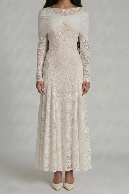 White Lace Chiffon Dress