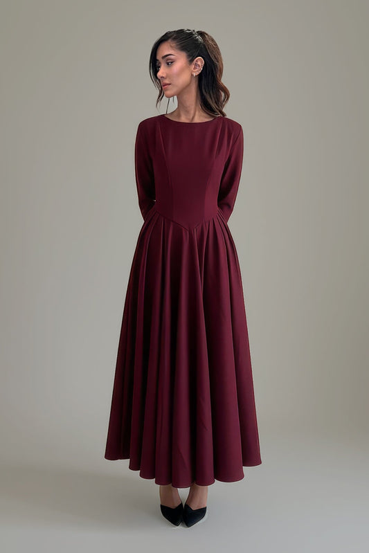Limited Edition Cotton Blend V Hem Dress Burgundy