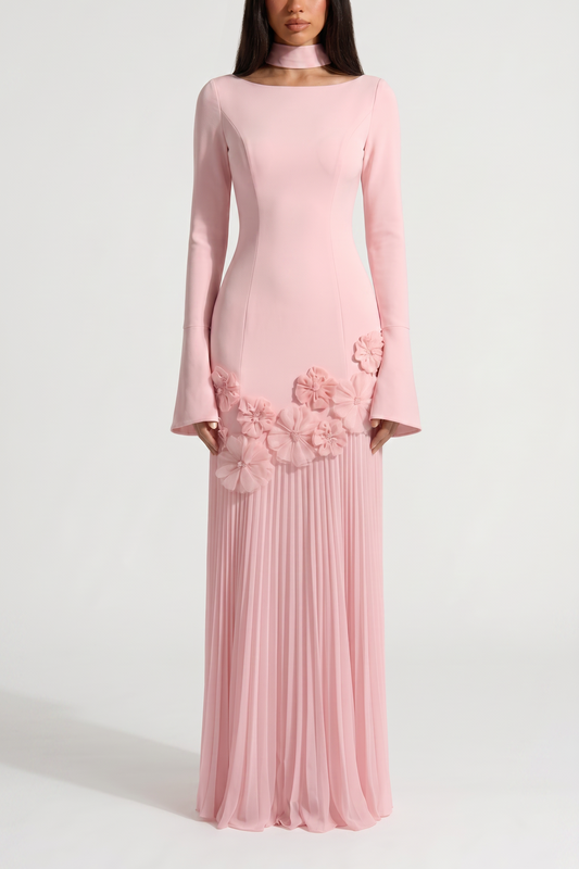 Pink Floral Applique Dress