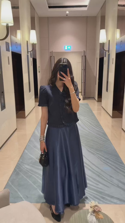 Double Layered Maxi Skirt Navy