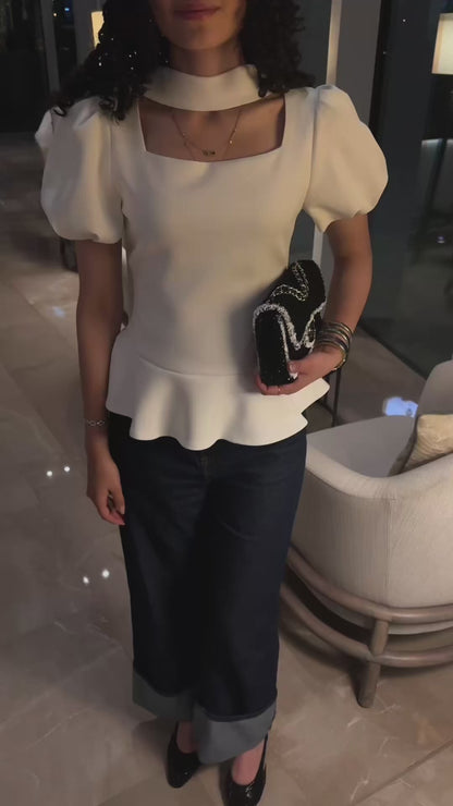 Short Sleeves Bridal Peplum Set