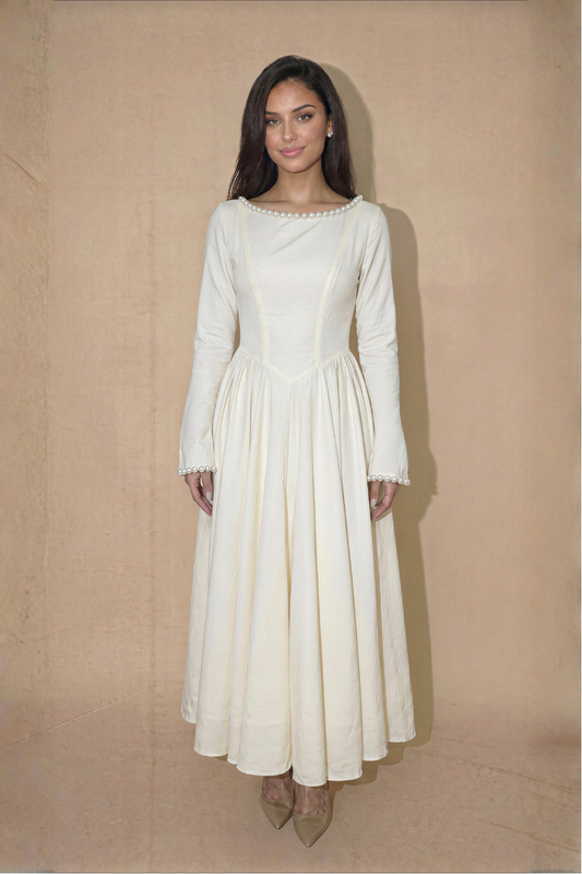 Cotton Blend Pearl Ball Gown White